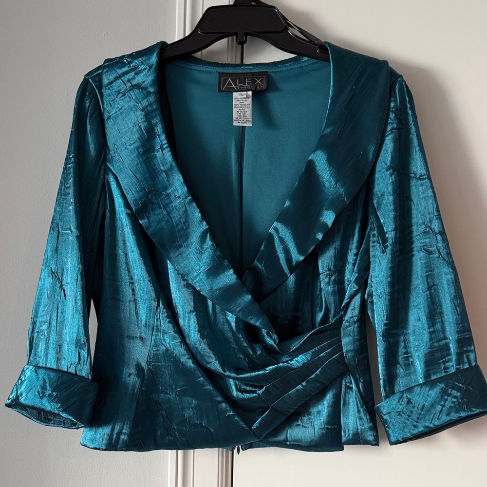 Teal Satin Blouse by Alex Evenings